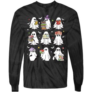 Funny Ghost Book Reading Halloween Books Lover Teacher Tie-Dye Long Sleeve Shirt