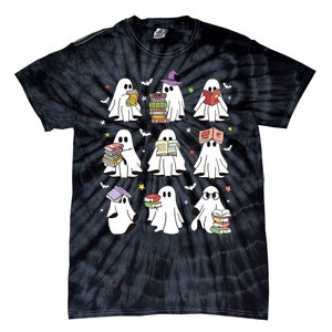 Funny Ghost Book Reading Halloween Books Lover Teacher Tie-Dye T-Shirt