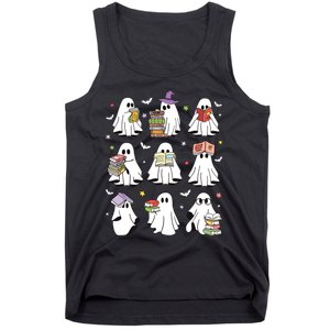 Funny Ghost Book Reading Halloween Books Lover Teacher Tank Top