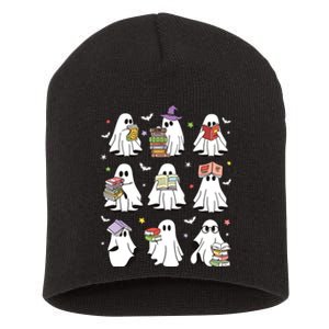 Funny Ghost Book Reading Halloween Books Lover Teacher Short Acrylic Beanie