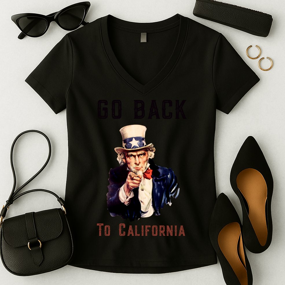 Funny Go Back To California Conservative Women's V-Neck T-Shirt