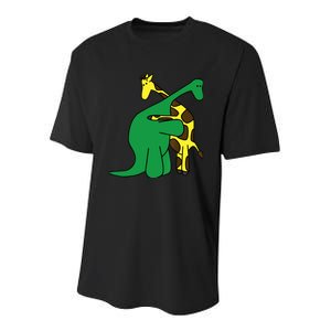 Funny Good Boy Dinosaur Hugging a Giraffe Movie Fan Gift Youth Performance Sprint T-Shirt