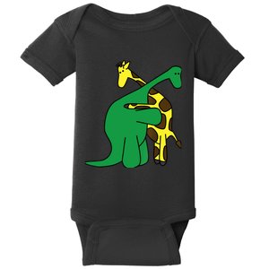 Funny Good Boy Dinosaur Hugging a Giraffe Movie Fan Gift Baby Bodysuit