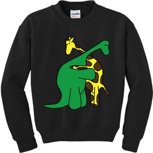 Funny Good Boy Dinosaur Hugging a Giraffe Movie Fan Gift Kids Sweatshirt