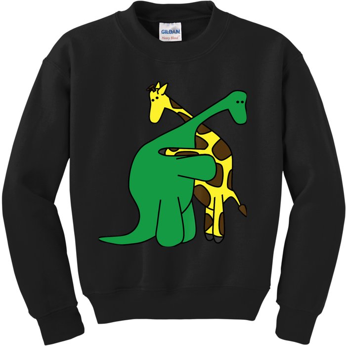 Funny Good Boy Dinosaur Hugging a Giraffe Movie Fan Gift Kids Sweatshirt