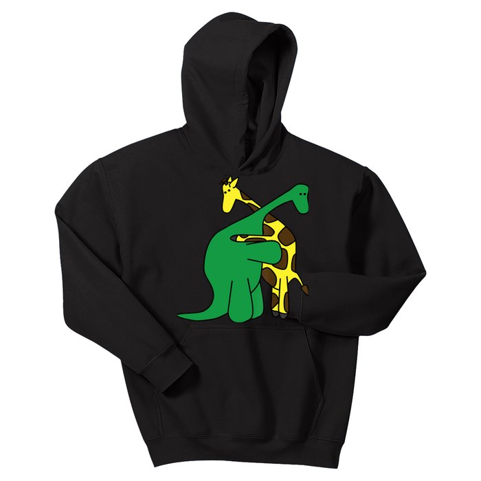 Funny Good Boy Dinosaur Hugging a Giraffe Movie Fan Gift Kids Hoodie