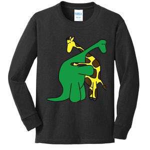 Funny Good Boy Dinosaur Hugging a Giraffe Movie Fan Gift Kids Long Sleeve Shirt