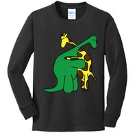 Funny Good Boy Dinosaur Hugging a Giraffe Movie Fan Gift Kids Long Sleeve Shirt