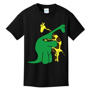 Funny Good Boy Dinosaur Hugging a Giraffe Movie Fan Gift Kids T-Shirt