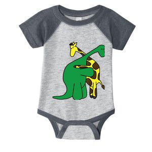 Funny Good Boy Dinosaur Hugging a Giraffe Movie Fan Gift Infant Baby Jersey Bodysuit