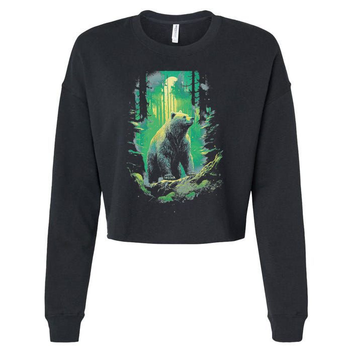 Forest Grizzly Bear Bear Mystic Cropped Pullover Crew