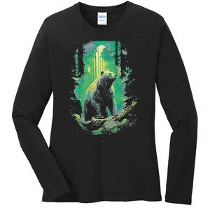 Forest Grizzly Bear Bear Mystic Ladies Long Sleeve Shirt