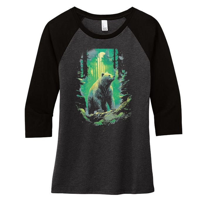 Forest Grizzly Bear Bear Mystic Women's Tri-Blend 3/4-Sleeve Raglan Shirt