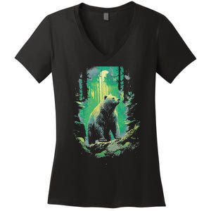 Forest Grizzly Bear Bear Mystic Women's V-Neck T-Shirt