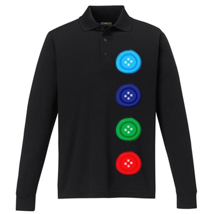 Four Groovy Buttons Blue Cat Funny Halloween Cute Performance Long Sleeve Polo