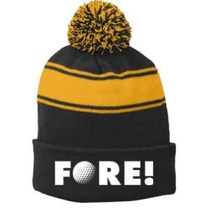 Fore Golf Ball Golf Lover Stripe Pom Pom Beanie