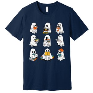 Funny Ghost Book Reading Halloween Books Lover Teacher Premium T-Shirt