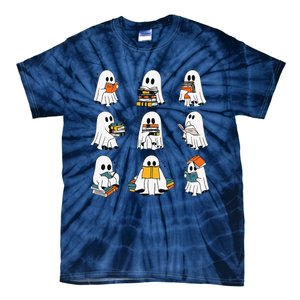 Funny Ghost Book Reading Halloween Books Lover Teacher Tie-Dye T-Shirt