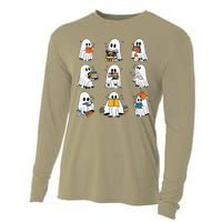 Funny Ghost Book Reading Halloween Books Lover Teacher Cooling Performance Long Sleeve Crew