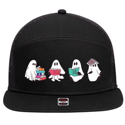 Funny Ghost Book Reading Halloween Books Lover Teacher 7 Panel Mesh Trucker Snapback Hat