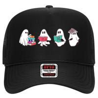 Funny Ghost Book Reading Halloween Books Lover Teacher High Crown Mesh Back Trucker Hat