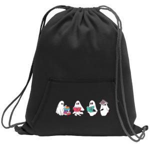 Funny Ghost Book Reading Halloween Books Lover Teacher Sweatshirt Cinch Pack Bag