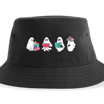 Funny Ghost Book Reading Halloween Books Lover Teacher Sustainable Bucket Hat