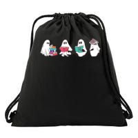 Funny Ghost Book Reading Halloween Books Lover Teacher Drawstring Bag