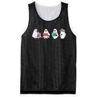 Funny Ghost Book Reading Halloween Books Lover Teacher Mesh Reversible Basketball Jersey Tank