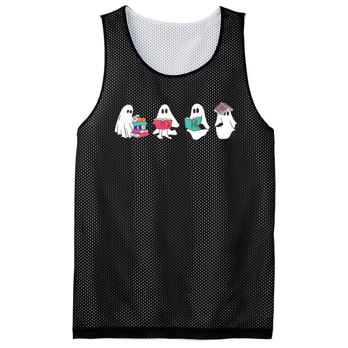 Funny Ghost Book Reading Halloween Books Lover Teacher Mesh Reversible Basketball Jersey Tank