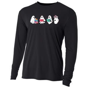 Funny Ghost Book Reading Halloween Books Lover Teacher Cooling Performance Long Sleeve Crew