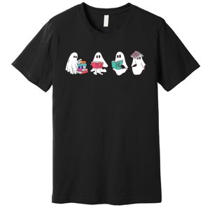 Funny Ghost Book Reading Halloween Books Lover Teacher Premium T-Shirt