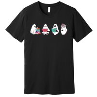 Funny Ghost Book Reading Halloween Books Lover Teacher Premium T-Shirt