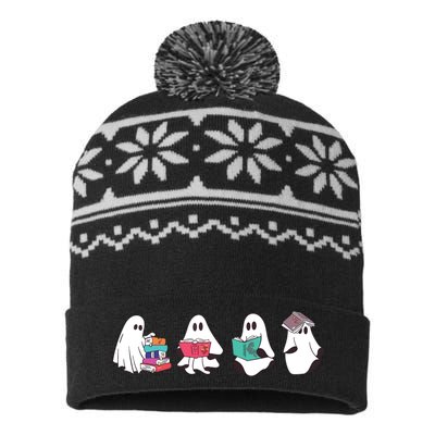 Funny Ghost Book Reading Halloween Books Lover Teacher USA-Made Snowflake Beanie