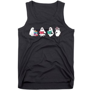 Funny Ghost Book Reading Halloween Books Lover Teacher Tank Top