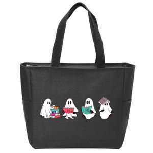 Funny Ghost Book Reading Halloween Books Lover Teacher Zip Tote Bag