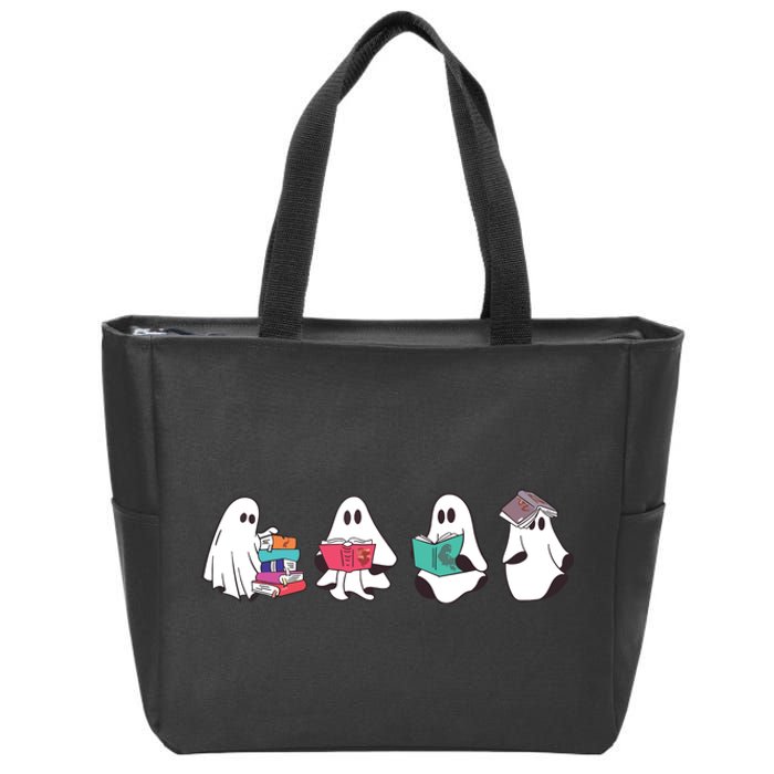 Funny Ghost Book Reading Halloween Books Lover Teacher Zip Tote Bag