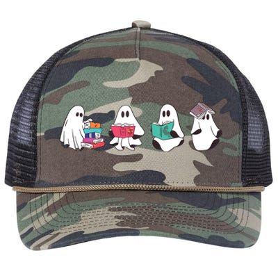 Funny Ghost Book Reading Halloween Books Lover Teacher Retro Rope Trucker Hat Cap