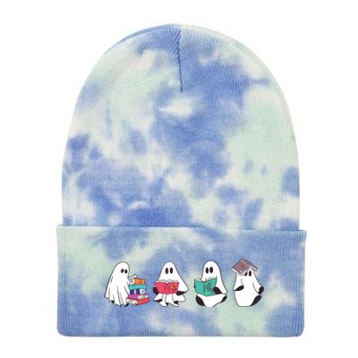 Funny Ghost Book Reading Halloween Books Lover Teacher Tie Dye 12in Knit Beanie