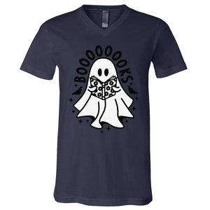 Funny Ghost Book Reading Halloween Books Lover Teacher V-Neck T-Shirt