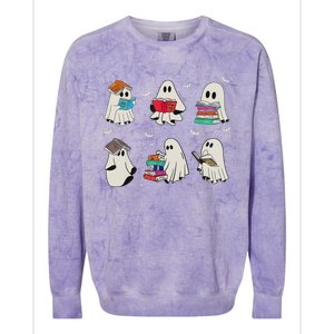 Funny Ghost Book Reading Halloween Books Lover Teacher Colorblast Crewneck Sweatshirt