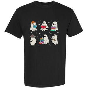 Funny Ghost Book Reading Halloween Books Lover Teacher Garment-Dyed Heavyweight T-Shirt