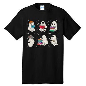 Funny Ghost Book Reading Halloween Books Lover Teacher Tall T-Shirt