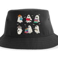 Funny Ghost Book Reading Halloween Books Lover Teacher Sustainable Bucket Hat