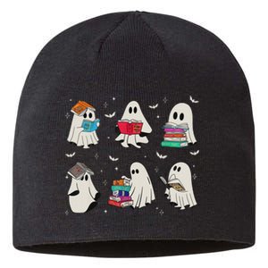 Funny Ghost Book Reading Halloween Books Lover Teacher Sustainable Beanie