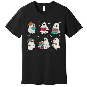 Funny Ghost Book Reading Halloween Books Lover Teacher Premium T-Shirt