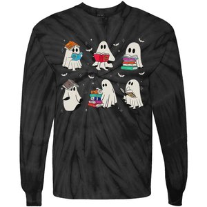 Funny Ghost Book Reading Halloween Books Lover Teacher Tie-Dye Long Sleeve Shirt