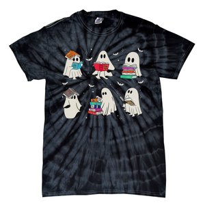 Funny Ghost Book Reading Halloween Books Lover Teacher Tie-Dye T-Shirt