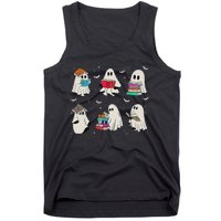 Funny Ghost Book Reading Halloween Books Lover Teacher Tank Top