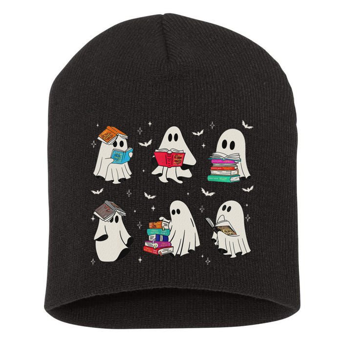 Funny Ghost Book Reading Halloween Books Lover Teacher Short Acrylic Beanie